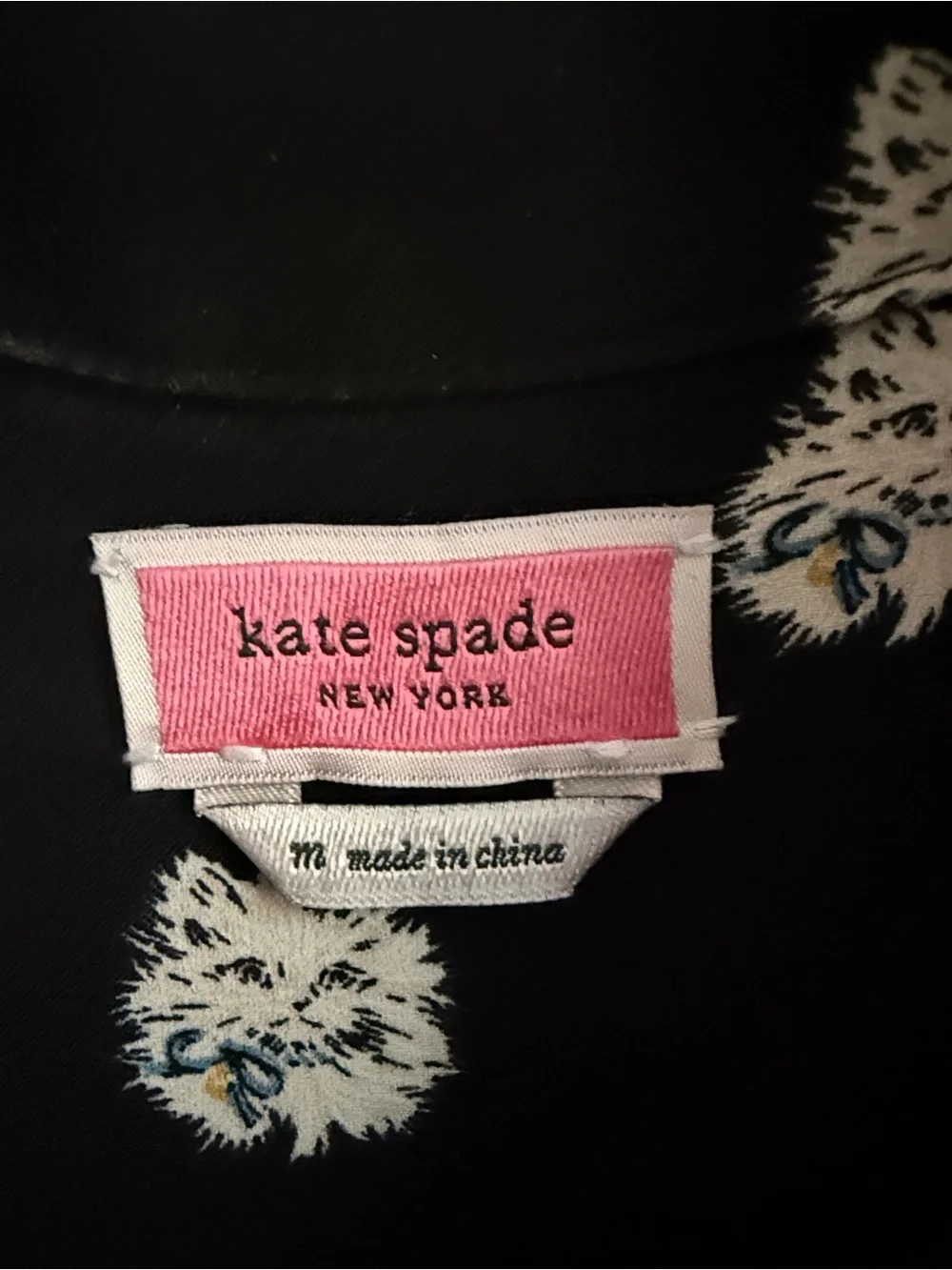 kate spade Black Cat-Pattern Pearl-Button Shirt